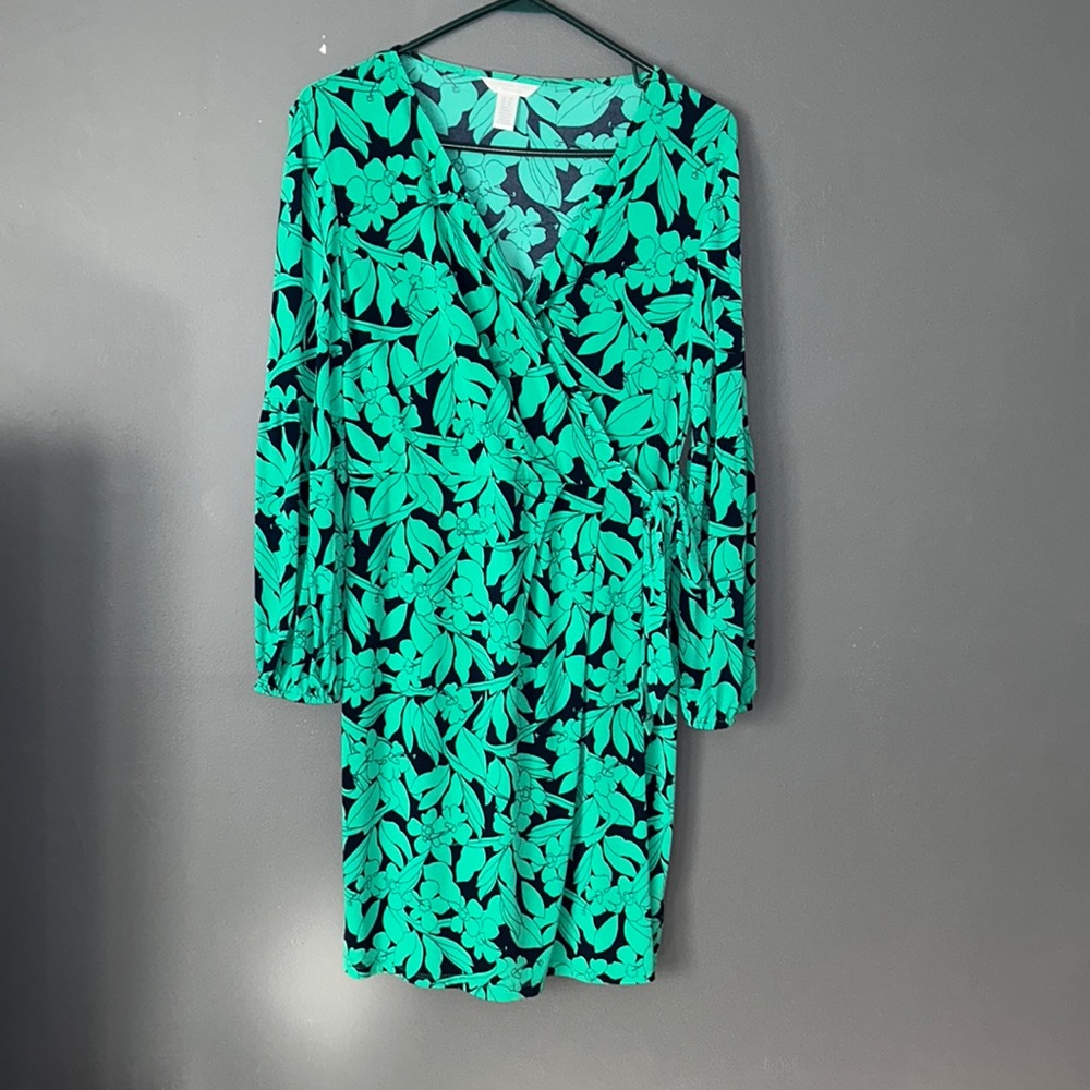 London Times Petite green and navy floral dress in 10P!